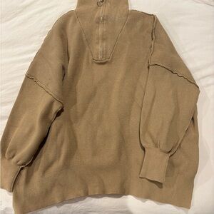 Women's Tan Zip-Up Sweater